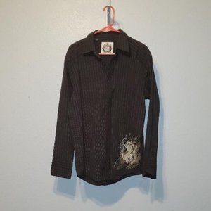 dark brown pen strip long sleeve shirt